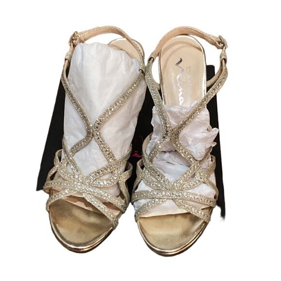 Touch of Nina Vionna Metallic Gold Sparkle Party Sandal Heels 8.5 - Picture 3 of 15